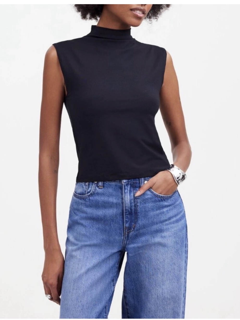 Madewell Black Sleeveless Mock Neck Tank